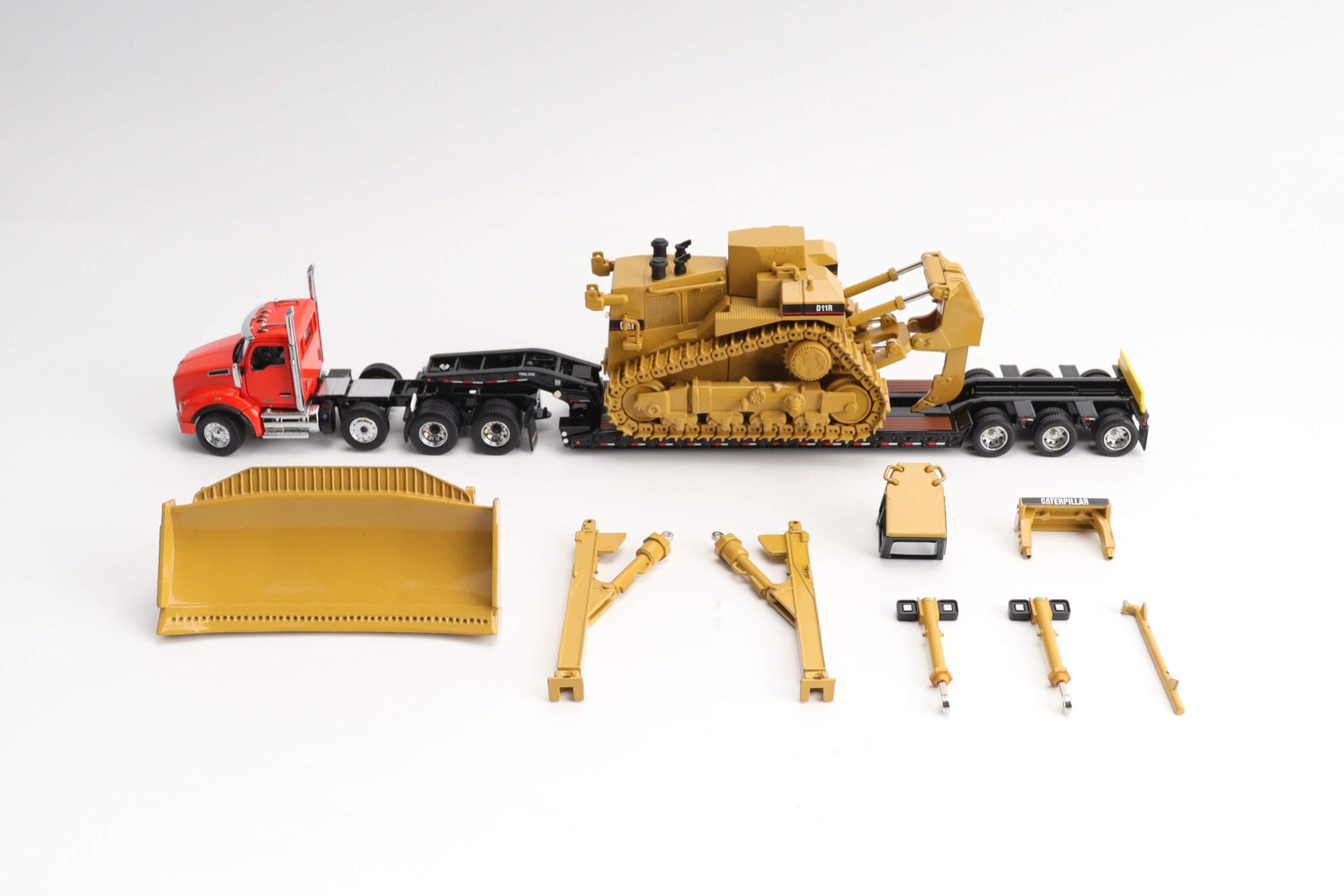 KENWORTH T880 Day Cab Tandem and Trail King TK120 Lowboy with CAT D11R Dozer. 1:50 scale.
